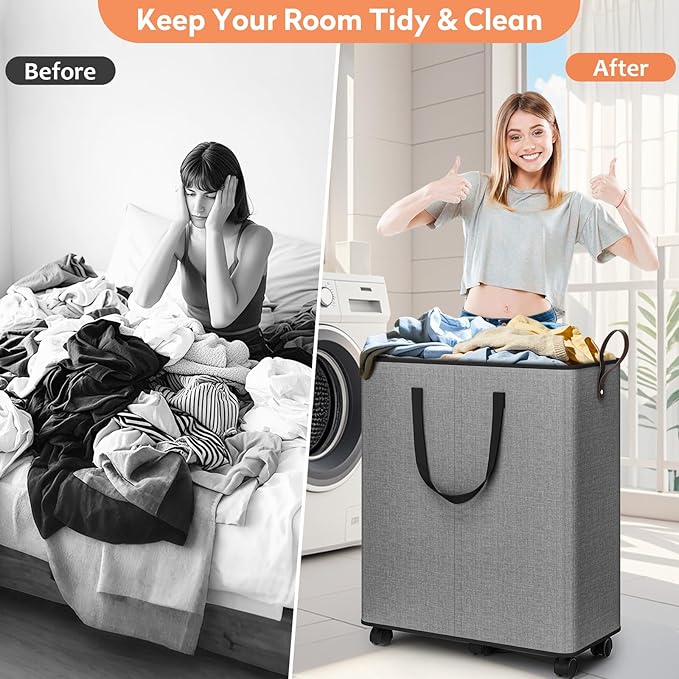 Laundry Basket with Wheels, Collapsible Laundry Baskets, Laundry Hamper with