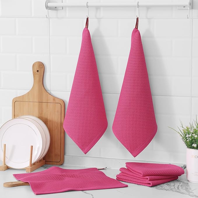 Kitinjoy 100% Cotton Kitchen Dish Cloths, 12 Pack Waffle Weave Ultra Soft