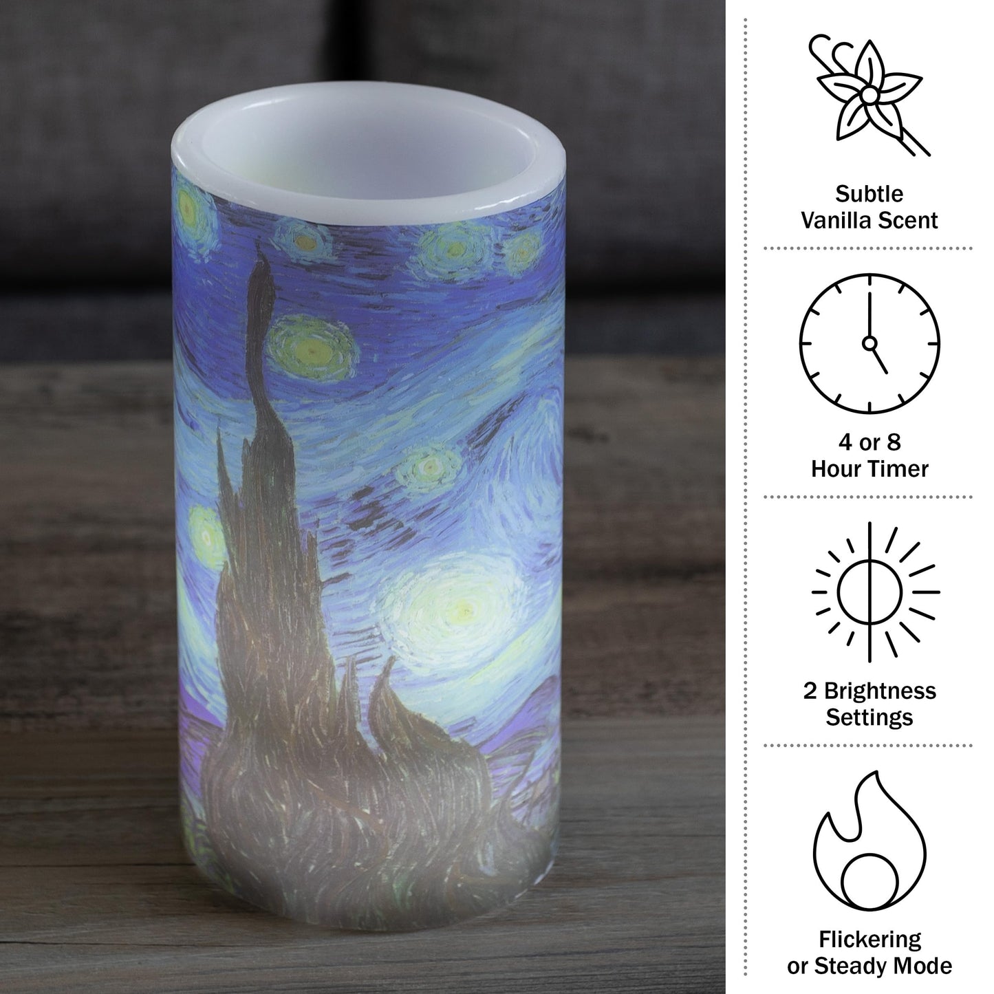 Lavish Home Flameless Candles - 2-Pack Van Gogh Starry Night Battery Operated Candles with Remote and Flickering Light for Home Décor