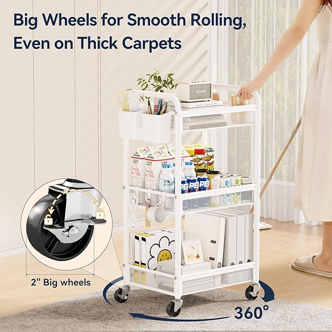 YASONIC 3 Tier Rolling Cart – Metal Utility Storage Carts