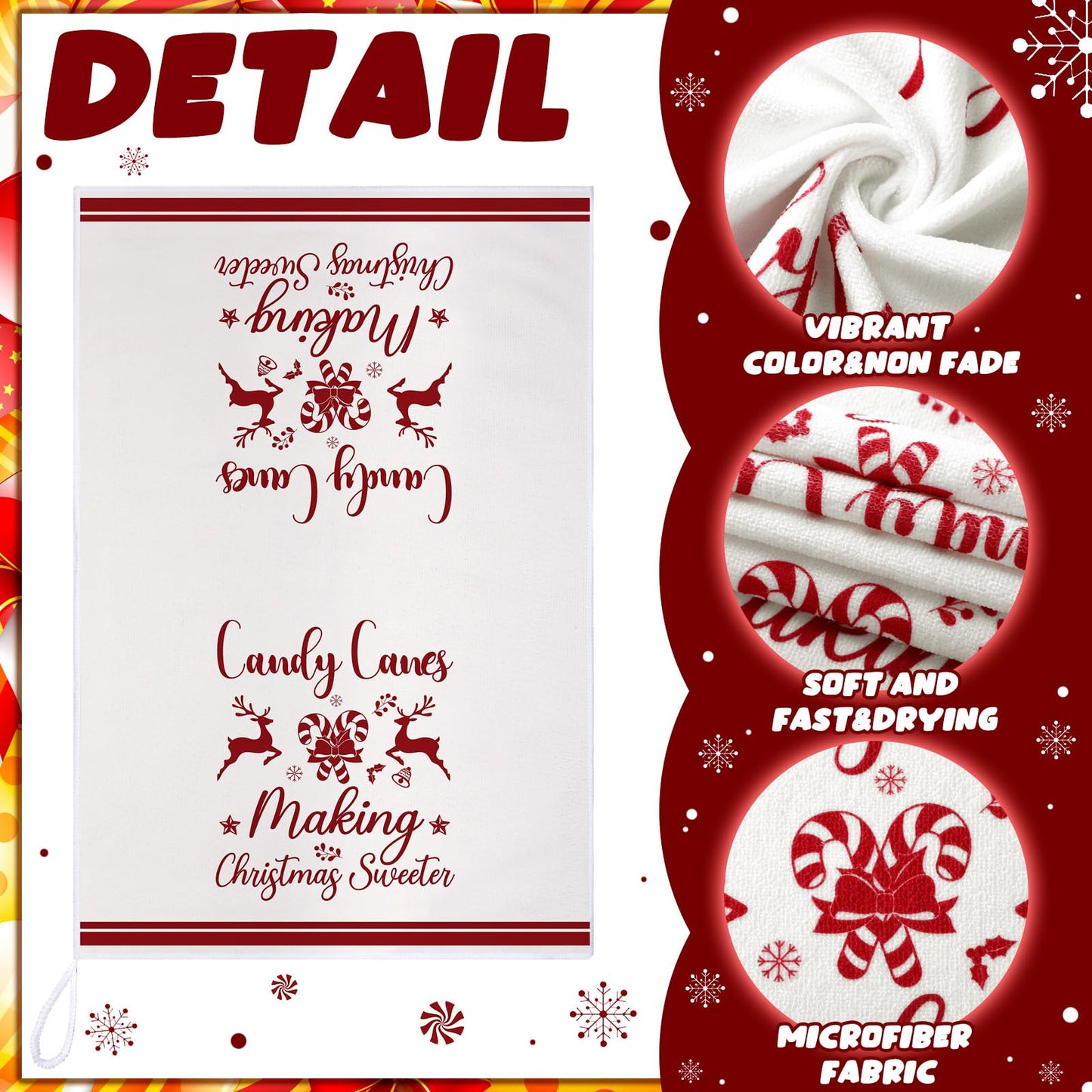 Breling 6 Pcs Christmas Kitchen Towels Red White Candy Tea Dishtowel 23.62 x 15.75 Inch Decorative Peppermint Candy Cane Hand Towel for Holiday Winter Home Kitchen Bathroom Decor Housewarming Gift