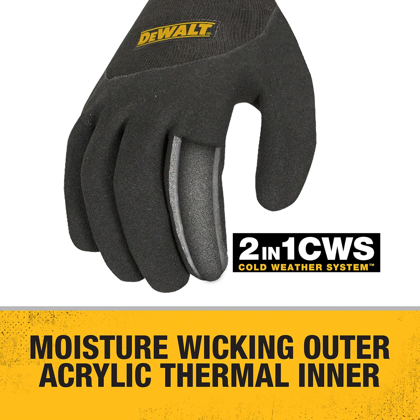 Dewalt DPG737L Thermal Insulated Grip Glove 2 in 1 Design, Large, Black/Yellow