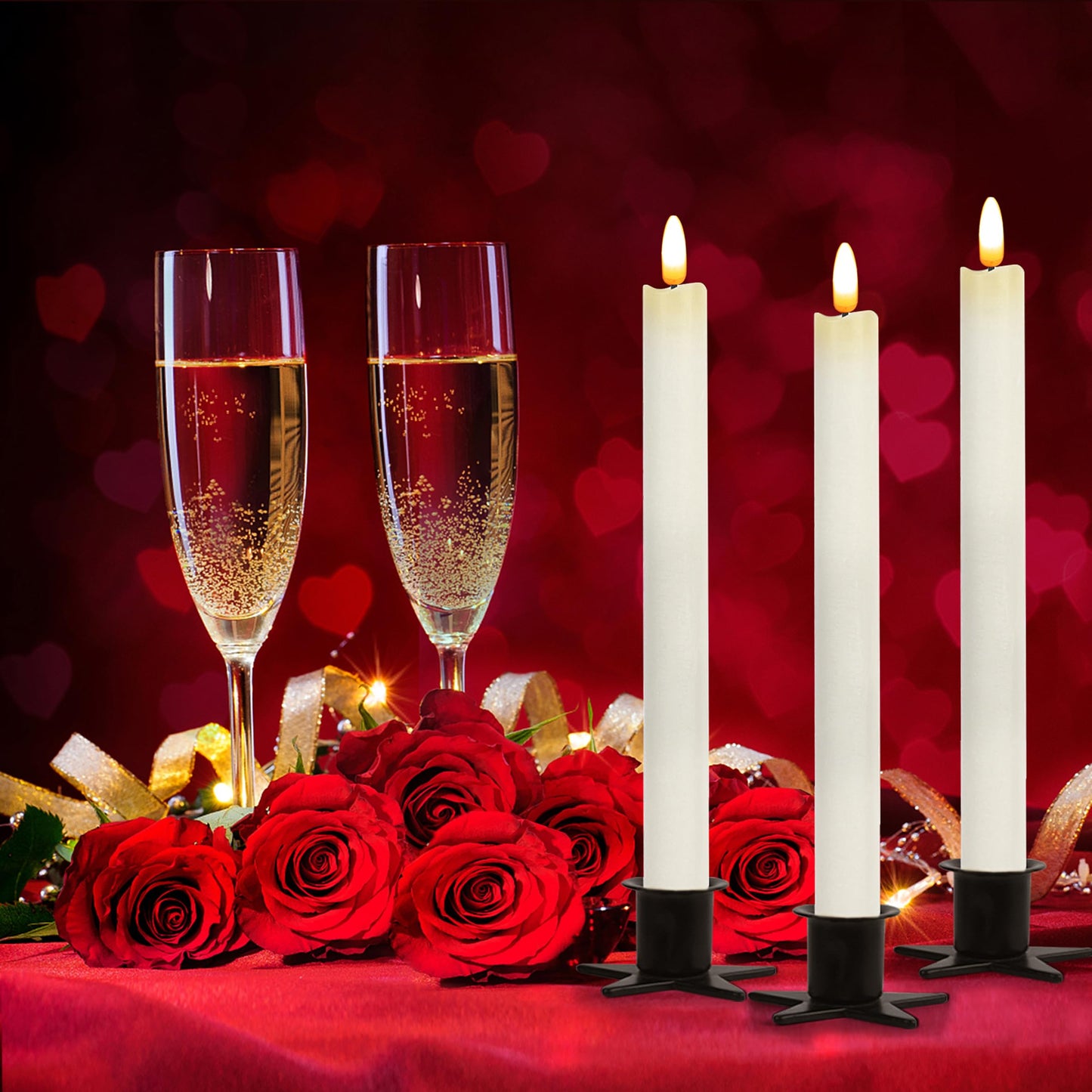 CVHOMEDECO. Real Wax Flameless Taper Candles with 10-Key Remote, Battery Operated Led Flickering 3D Wick Light Window Candles Home Christmas Party Decor 0.78 x 10 Inch, Pack of 3, Ivory