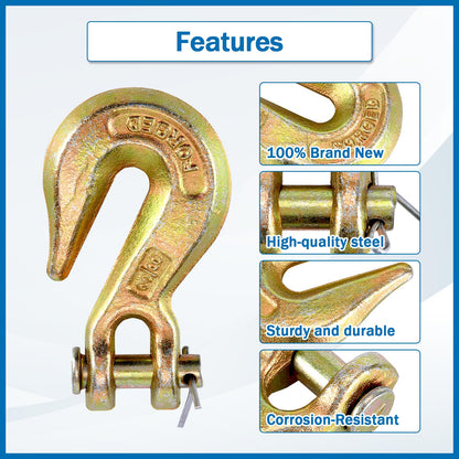 TBAPFS 2Pcs 3/8 Inch Clevis Grab Hooks Grade 70 Chain Hook 7500 Lbs Working Load Limit for Trailer Truck Transport
