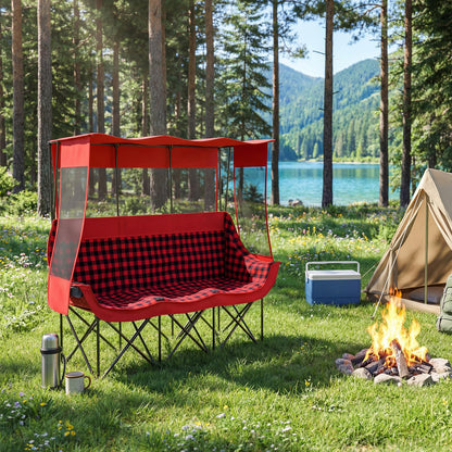 Teenyyou 3 Person Camping Chair with Canopy – Ultimate UV Sun Protection, 700lbs Heavy Duty Oversized Beach Chair, Foldable Portable Sofa with Cup Holder & Storage for Beach Lawn Outdoor(Red Black)