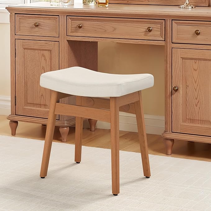 LUE BONA Solid Wood Vanity Bench Stool, 17.3" H Ergonomic Saddle Stool