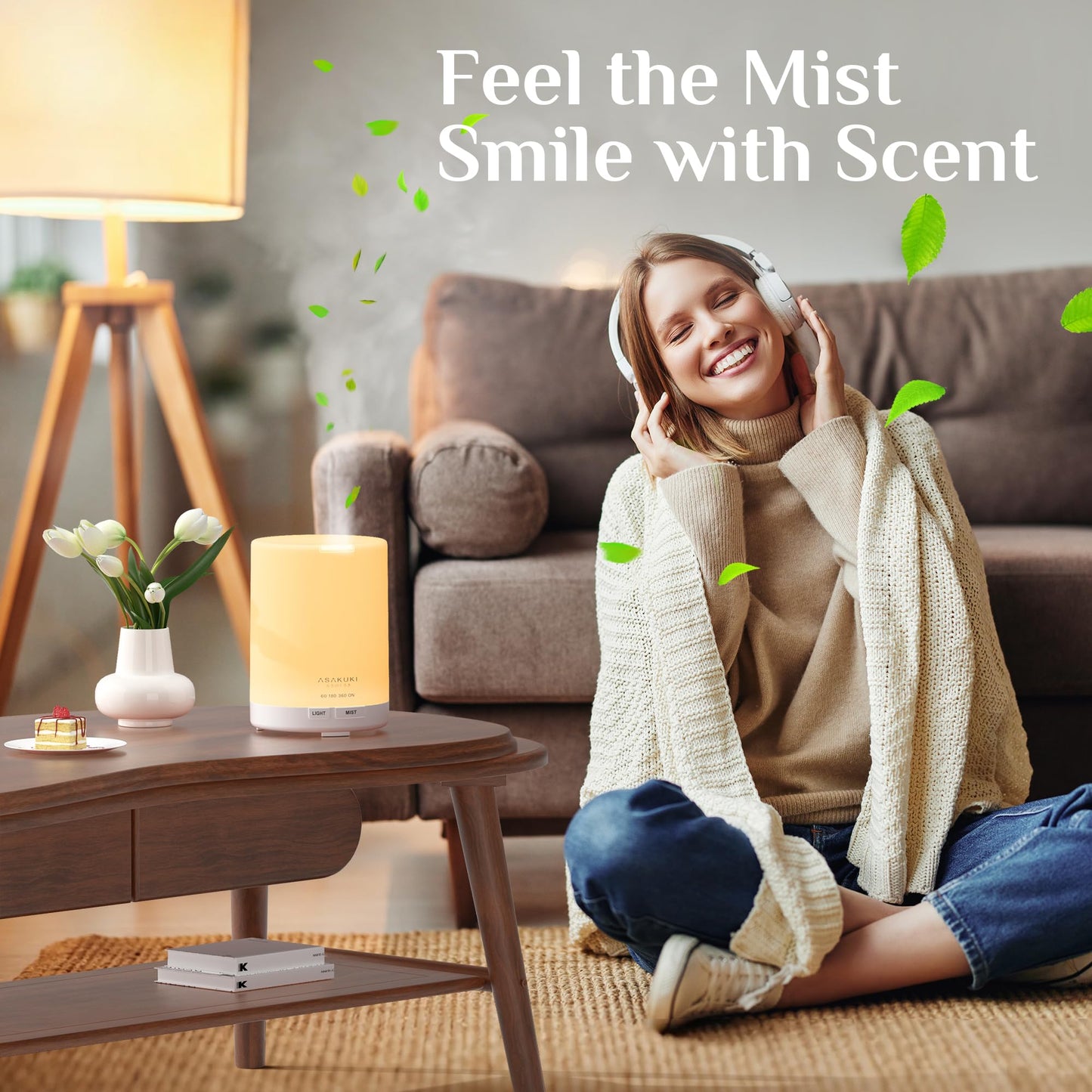 ASAKUKI 300ML Essential Oil Diffuser, Quiet 5-in-1 Premium Humidifier, Home Fragrance Aroma Diffuser with 7 LED Color Changing Light and Auto-Off Switch -Light Brown
