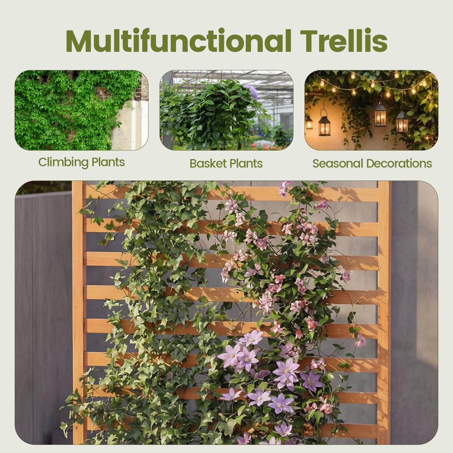 Giantex Set of 2 Raised Garden Bed with Trellis, 59” Tall Planter Box with Liner, Drainage Gaps for Climbing Vine Vegetable Flower, Indoor Outdoor Freestanding Privacy Screen for Porch Patio Yard