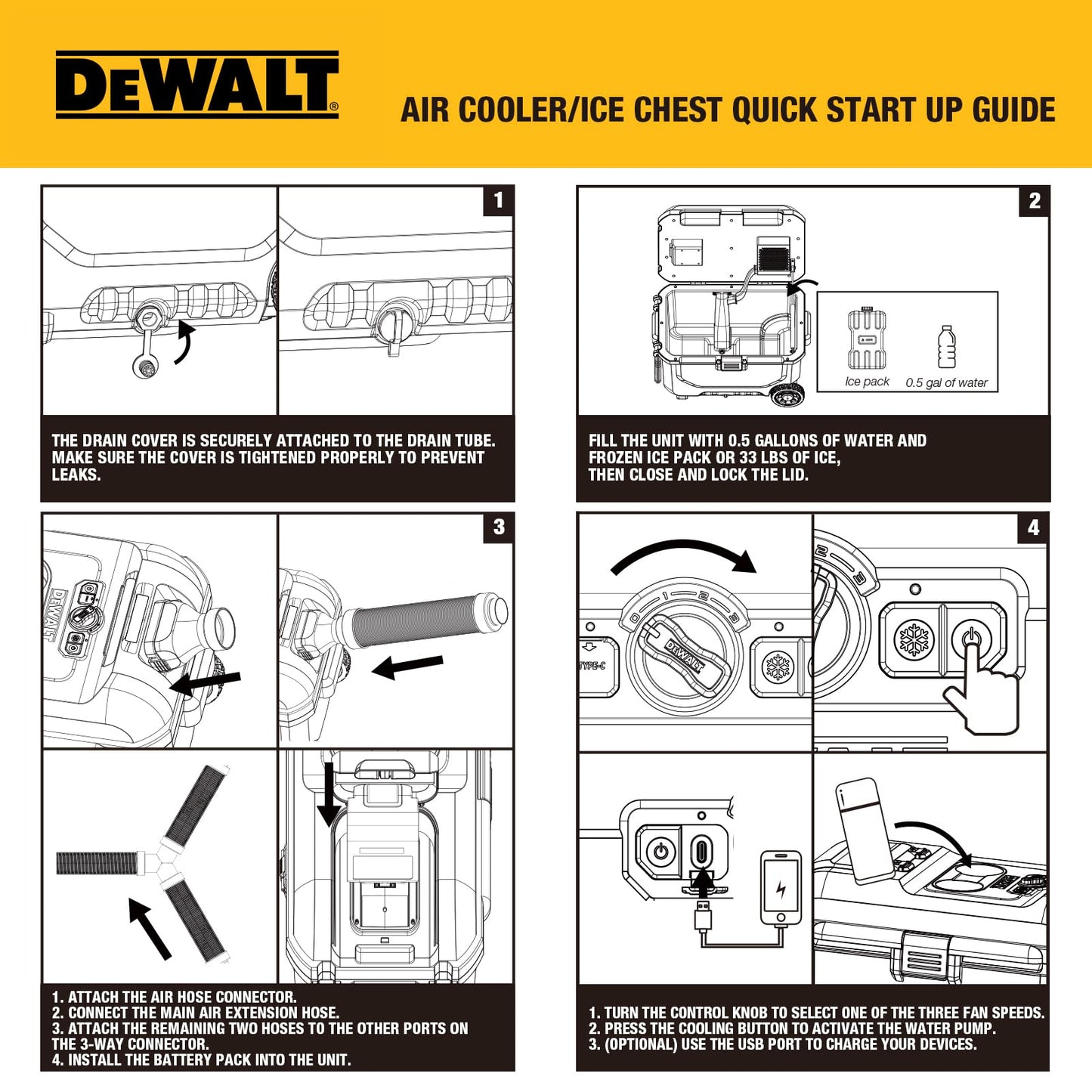 DEWALT Evaporative Air Cooler Portable Air Conditioner & 8 Gal Ice Chest with Battery & Charger, Digital Display & Turbo Cool to 53.6°F 3-Speed Settings Battery Powered Swamp Cooler, DXACN01A
