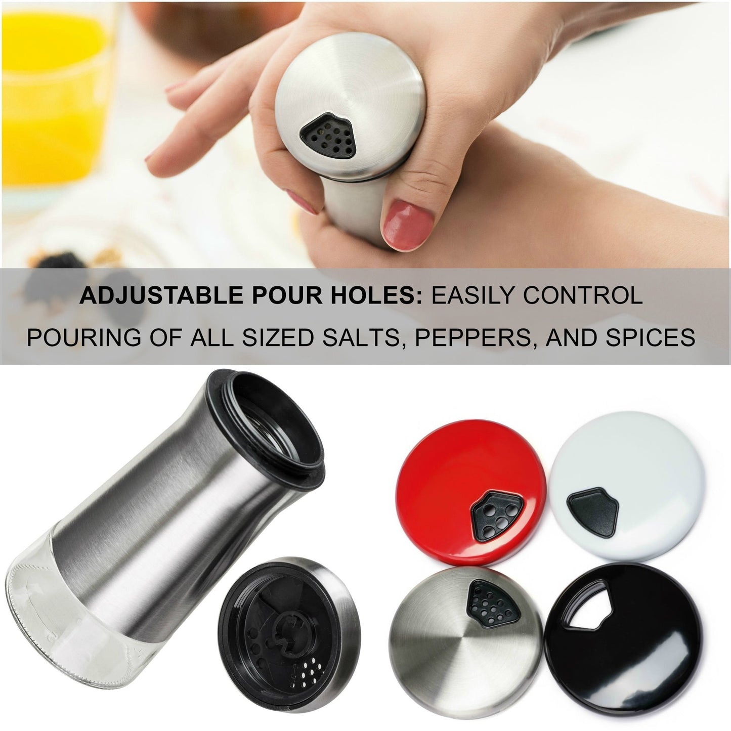 Salt and Pepper Shakers Set with Adjustable Pour Holes by CHEFVANTAGE - Bronze