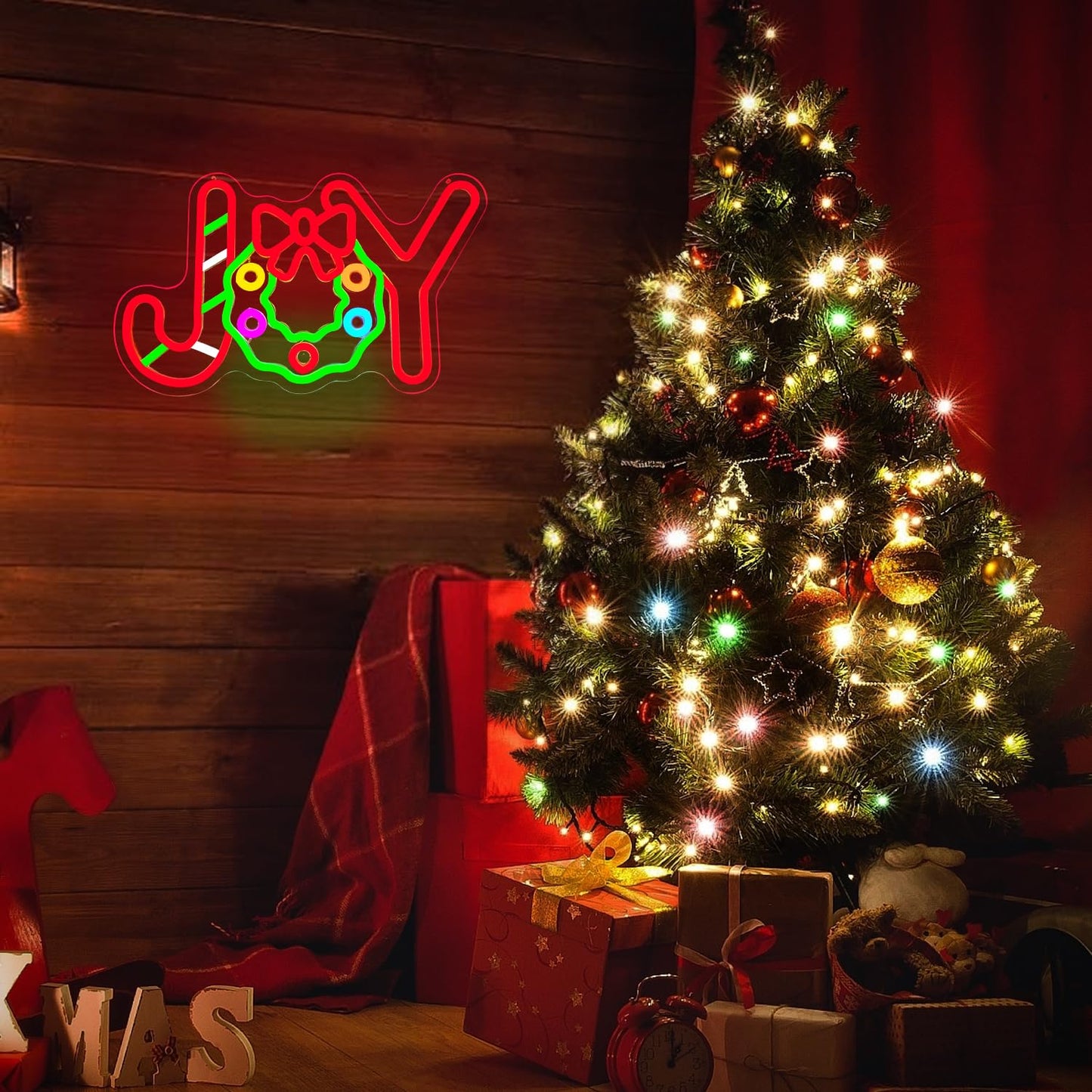 Neon Sign Christmas Joy Led Sign Candy Neon Decorations Dimmable Light Up Sign for Party Bedroom Kids Gift Living Room Winter Home