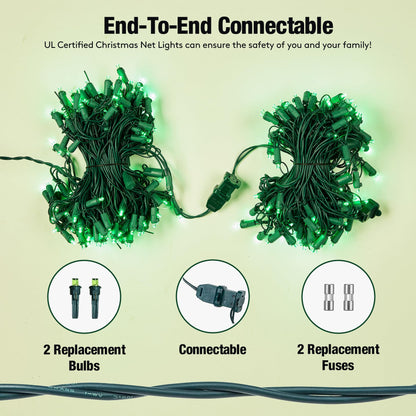 Sylampow Led Green Christmas Net Lights Outdoor Christmas Bushes Lights 120Led 6ftx5ft, Connectable Outdoor Indoor Mesh Net Lighting for Xmas Holiday, Garden, Lawn, Shrubs, Trees, Bushes Decorations