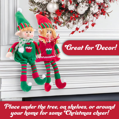 Elf Plush Christmas Stuffed Dolls, Set of 2-12" Boy and Girl Elves Holiday Cute Plush Shelf Toys - Fun Kids Buddy Figurine Decorations, Christmas Winter Holiday Party Festive Decor and Gift Exchange