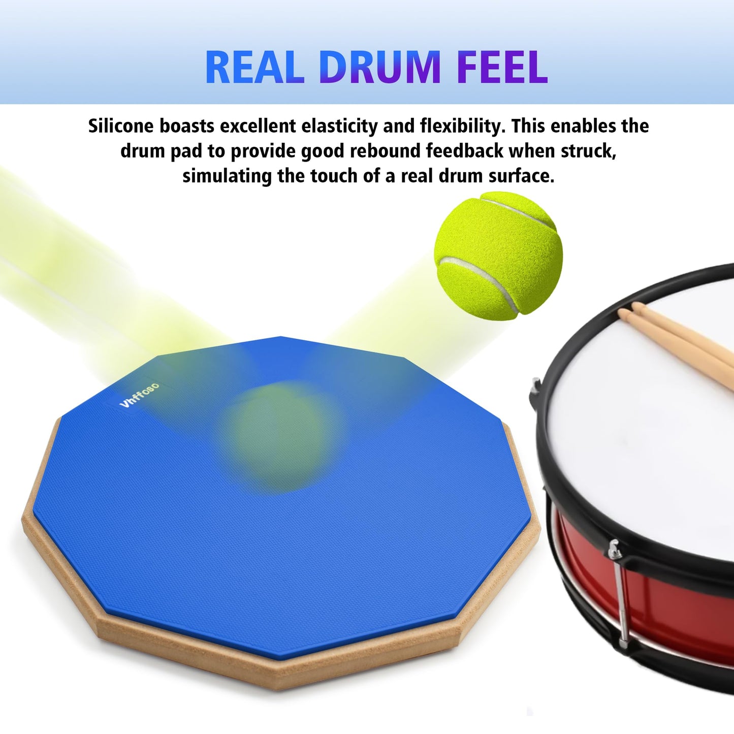 12 Inch Practice Drum Pad with Stand and Sticks, Beginner Snare Drum Pad with Drumsticks(2 pairs) and Carrying Bag, Double Sided Silent Drum Pad (Blue)
