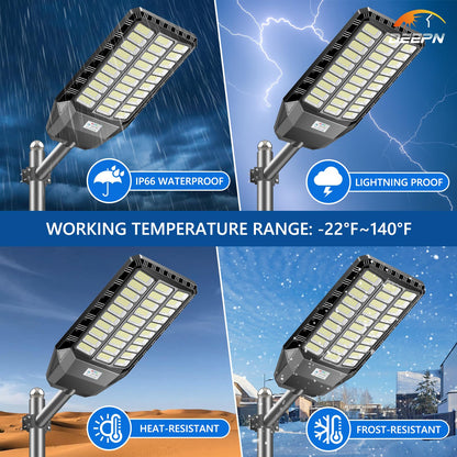 Deepn Solar Street Light, Commercial Grade Solar Lights Outdoor IP67 Waterproof, 8700W LED Flood Security Lights Motion Sensor & Dusk to Dawn Outdoor Lighting for Parking Lots, Streets & Yard, 1 Pack