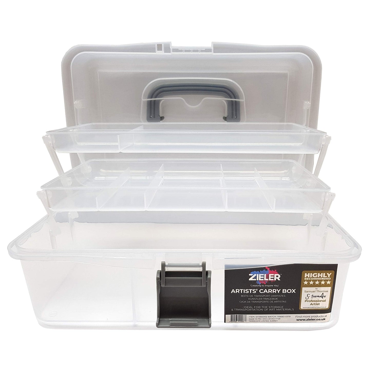 Zieler Artists Carry/Caddy Box (Translucent White) - Ideal storage for artists paintbrushes, pencils, paints, pastels plus sewing and craft accessories