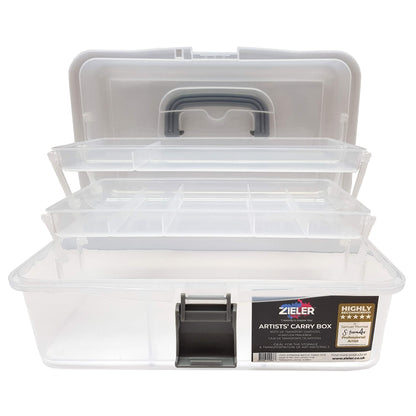 Zieler Artists Carry/Caddy Box (Translucent White) - Ideal storage for artists paintbrushes, pencils, paints, pastels plus sewing and craft accessories