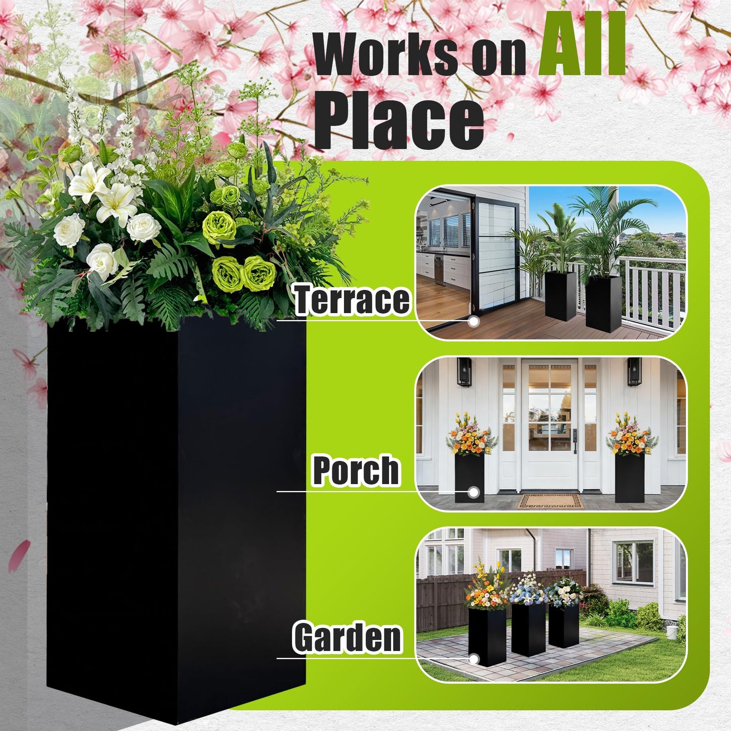 Fsehyue Metal Planter Box 14" x 14" x 30" Large Rectangular Planter Heavy Duty Galvanized Steel Tall Plant Boxes with Insert Shelf and Drainage Holes for Outdoor Patio Yard Garden Porch Terrace