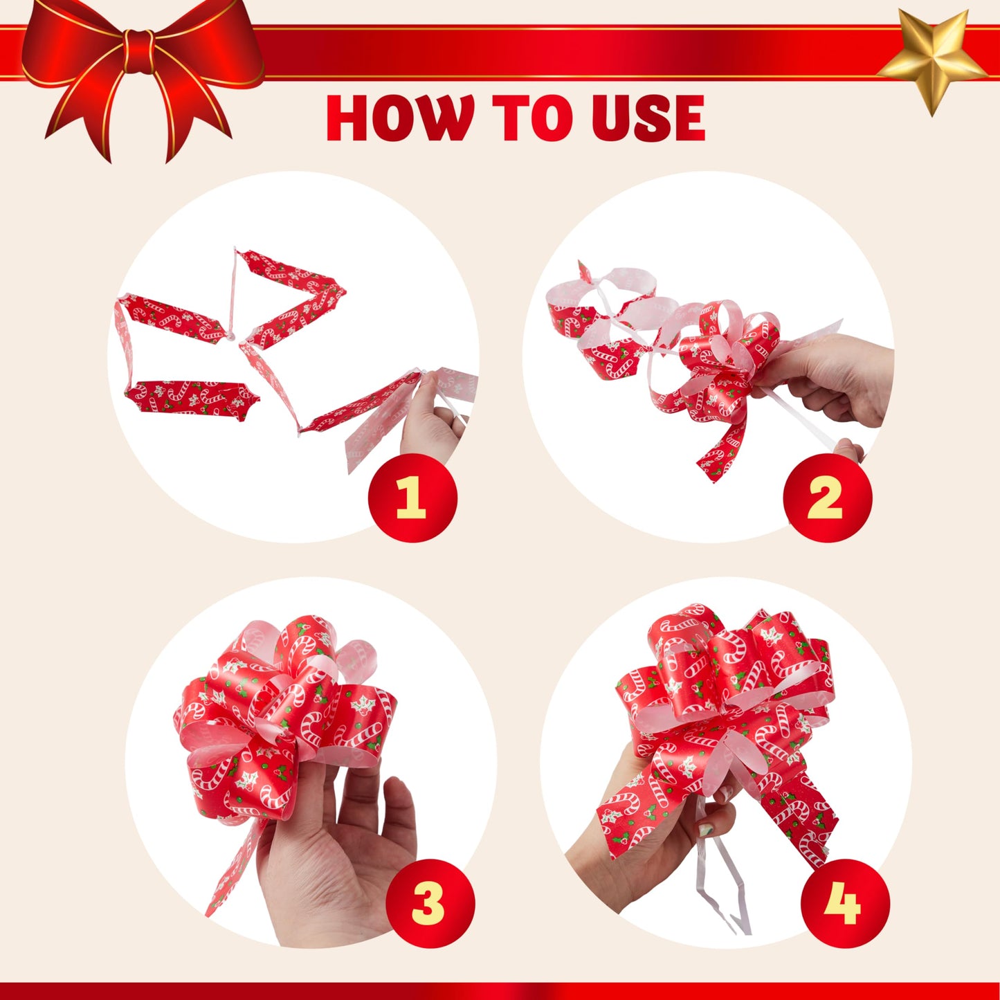 JOYIN 24 PCS Christmas Wrap Ribbon Pull Bows (5" Wide); Easy and Fast Gift Wrapping Accessory for Presents, Bows, Baskets, Wine Bottles Decoration, Xmas Gift Wrapping and Decoration Present