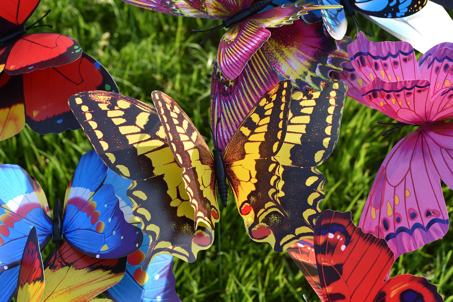 Giant Butterfly Garden Stakes Decorations Outdoor 3D Butterflies Lawn Decorative Yard Decor Patio Accessories Ornaments PVC Gardening Art Christmas Whimsical Gifts (Pack of 24)