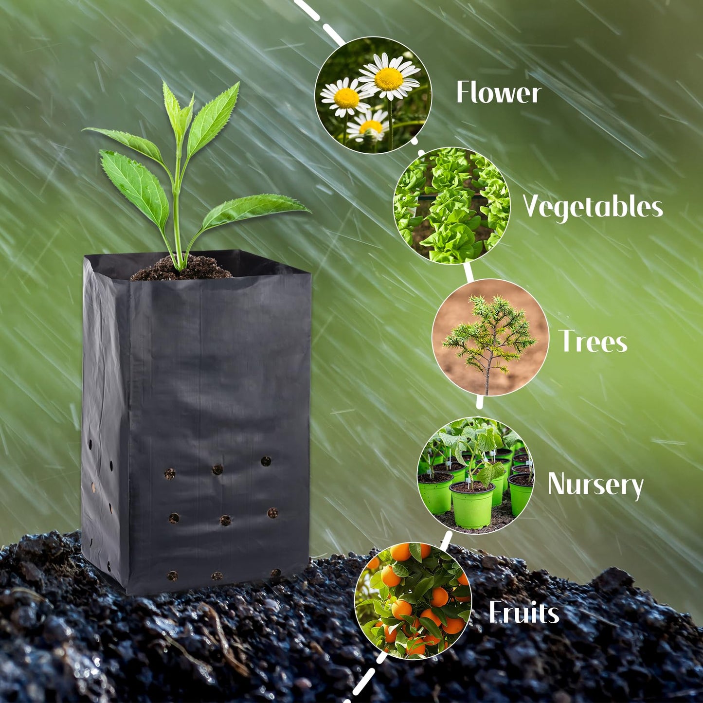 100 Pcs Nursery Growing Bags Seedling Starter Bags with 30 Plant Labels & 2 Mini Watering Sprinklers Plant Grow Bags Plants Pots Plastic Pouches for Garden Trees,Flowers, Vegetable(9.2x4.9x3.5 Inch)