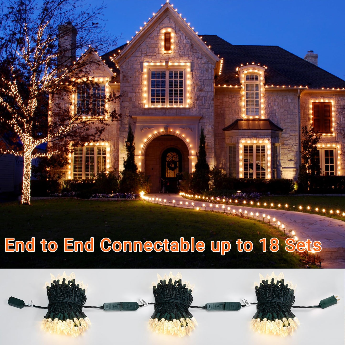 Brizled Gentle Twinkle C5 Christmas Lights, 33ft 100 LED Christmas String Lights, Connectable 120V Warm White Xmas Tree Light Indoor Outdoor Twinkle Xmas Light for Tree Home Holiday Wedding Decor