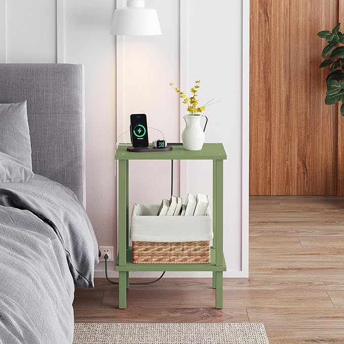 TUTOTAK End Table with Charging Station, Small Side Table with Outlets
