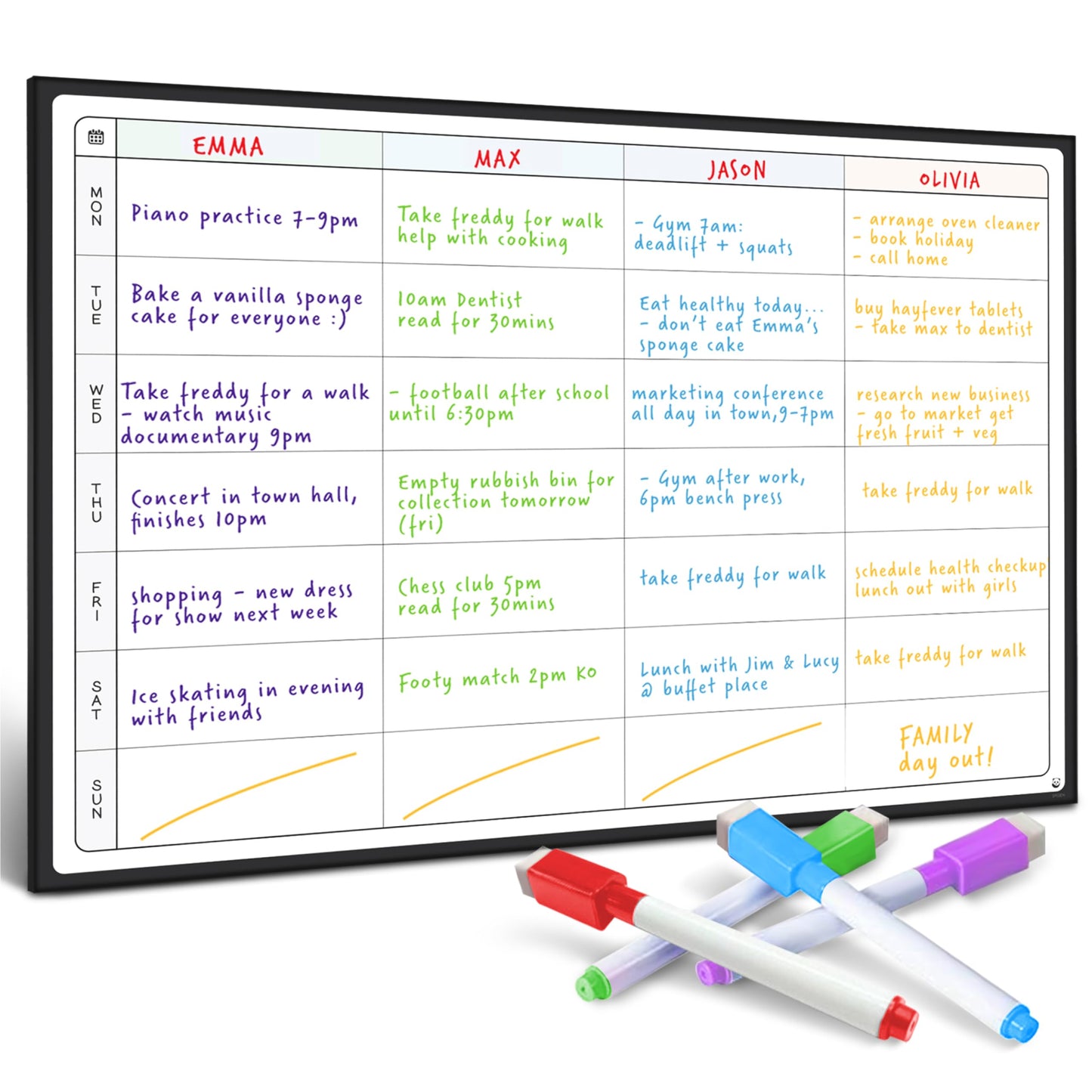 Smart Panda Weekly Planner Whiteboard - Magnetic Meal and Family Planner for Fridge - Chore Chart and Calendar - A3 Size