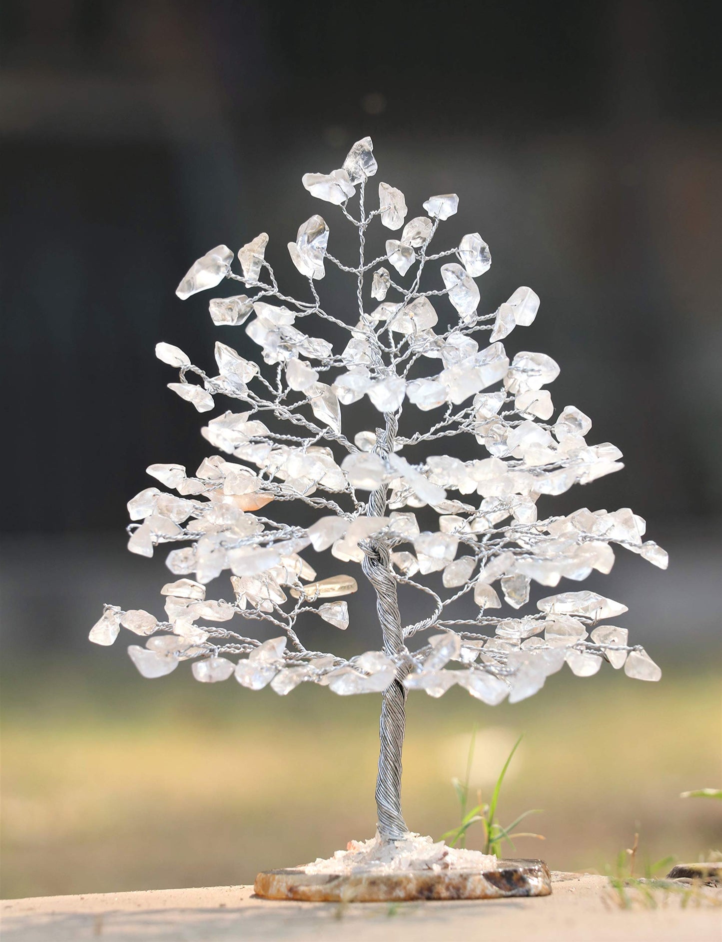 Crocon® Clear Quartz Crystal Wire Tree with Agate Slice Base - Home Decoration, Crystal Gifts, Birthday Gifts for Women & Men, Wedding, Anniversary, House Warming Gift for Her, Mum, Sister & Grandma