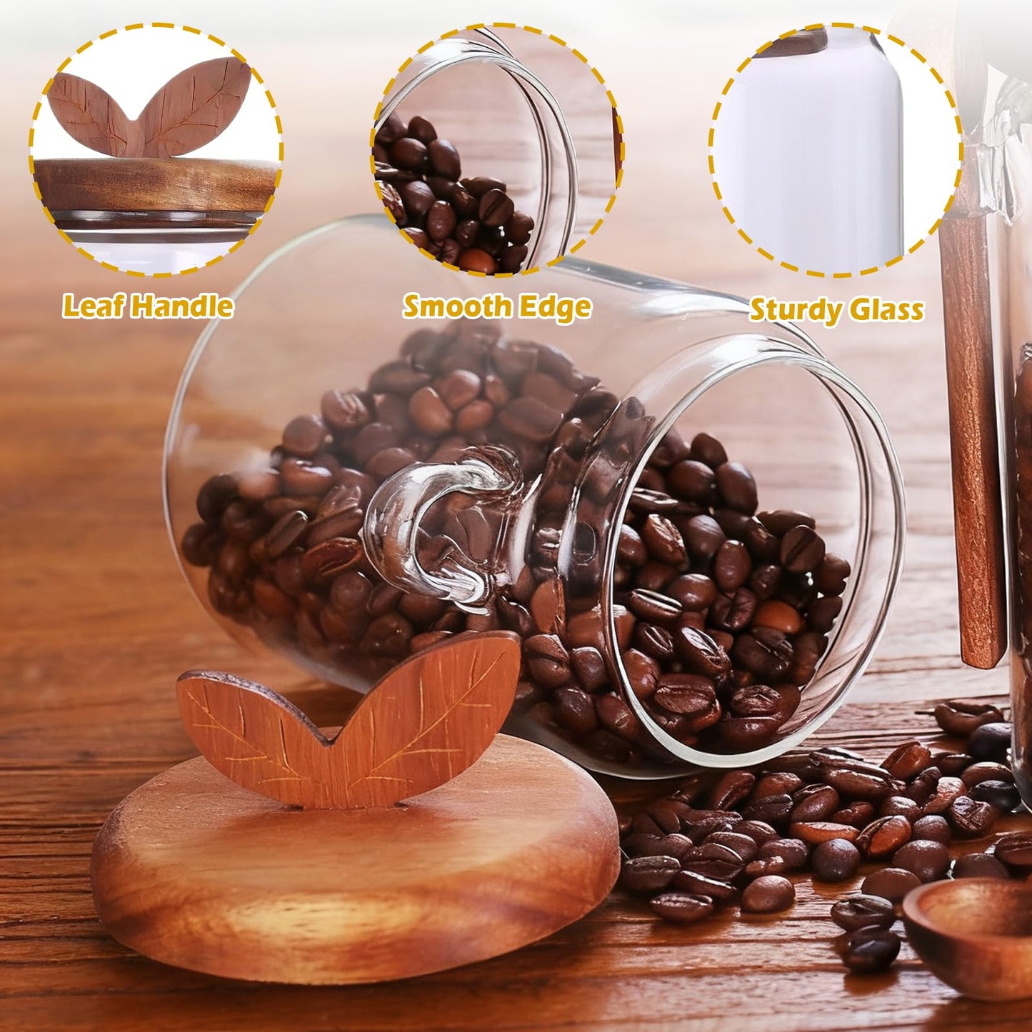 REIKOMO Sugar Bowls with Lids and Spoons, 13.5oz Glass Sugar Containers for Coffee Bar, Food Storage Jars for Brown Sugar, Tea, Salt, and Spices