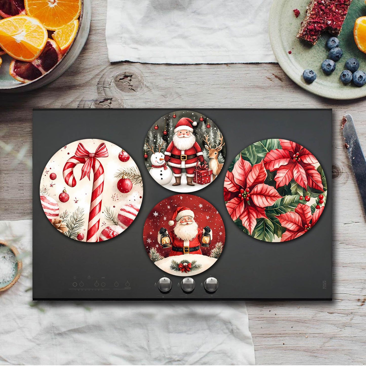 Tucocoo Christmas Electric Stove Burner Covers,4 Pcs Holiday Decor Round Stove Burner Cover,8 Inches and 10 Inches,Santa Claus Gas Stove Burner Cover,Metal Cooktop Kitchen Decorative
