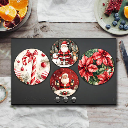 Tucocoo Christmas Electric Stove Burner Covers,4 Pcs Holiday Decor Round Stove Burner Cover,8 Inches and 10 Inches,Santa Claus Gas Stove Burner Cover,Metal Cooktop Kitchen Decorative