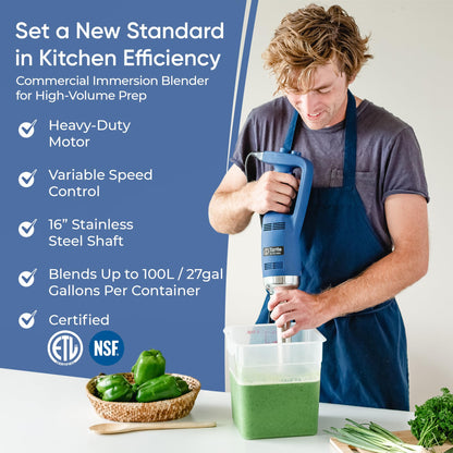 TK Commercial Immersion Blender, 500 Watt/.5 HP Variable Speed Motor, 16,000 RPM Heavy Duty with Performance Assurance - 16"