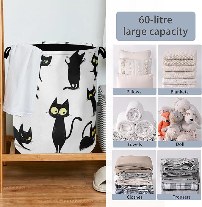 Funny Black Cat Laundry Hamper, Dirty Clothes Laundry Basket