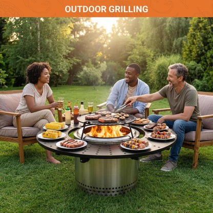 onlyfire Direct Mount Tabletop for Solo Stove Bonfire 19.5 inch Fire Pit, 40 inch Round Heat-Resistant Surround Tray, 4-Piece Modular Patio Snack Table for Drinks & Food, Solo Stove Accessories