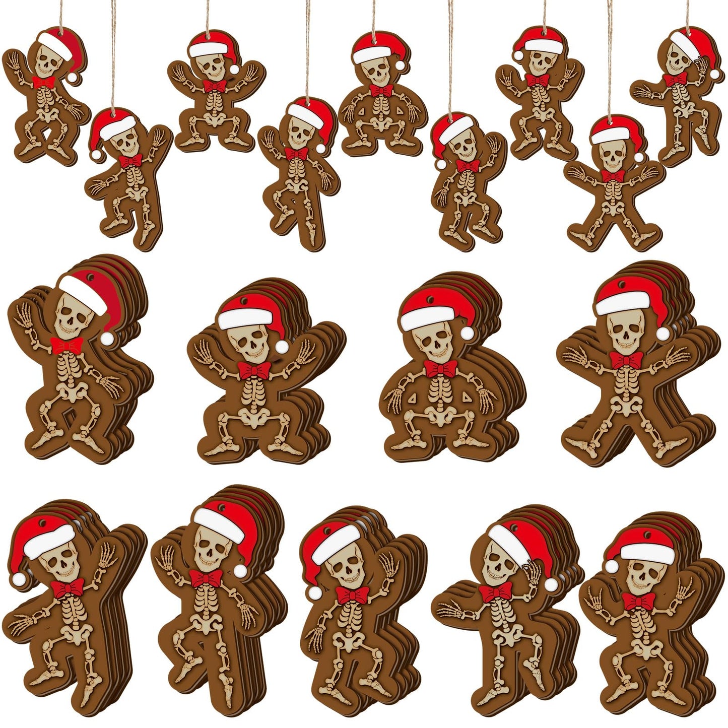 Huwena 36 Pcs Christmas Wood Ornaments Skeleton Gingerbread Man Ornaments Christmas Wooden Hanging Tree Decorations with Rope for Xmas Home Decorations