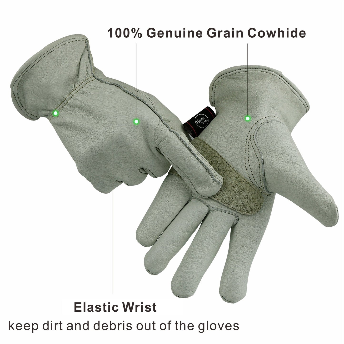 KIM YUAN Leather Work Gloves for Gardening/Cutting/Construction/Motorcycle, Men & Women, Elastic Wrist with Palm, M/L/XL (XXL) 1 Pair