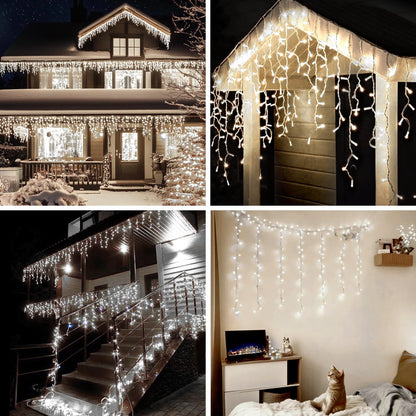 TOPPORTED Icicle Christmas Lights Outdoor,520 LED 49.2FT 8 Modes with 80 Drops Cool White Icicle Lights,Remote Control Outdoor Indoor Fairy String Lights for Christmas Party,Holiday Decorations