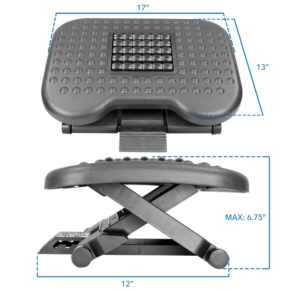 Mount-It! Ergonomic Under Desk Footrest with Massage Rollers, Adjustable Height & 30° Tilt Foot Rest Under Desk (4.25"–6.75"), Office Foot Stool with Non Slip Surface