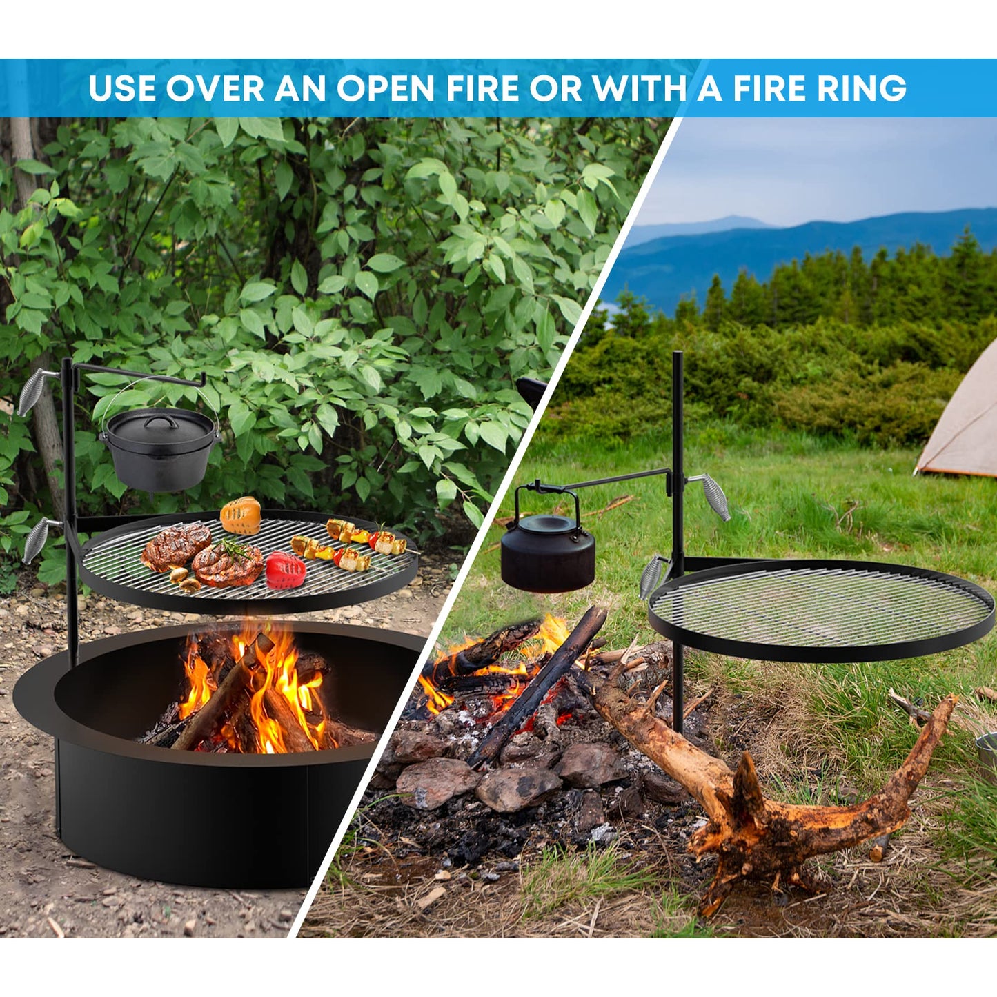 Stanbroil Fire Pit Campfire Grill Grate - Stainless Steel Swing Cooking Stand BBQ Grill, Portable Campfire Barbecue Rack for Outdoor Open Fire Cooking Camping