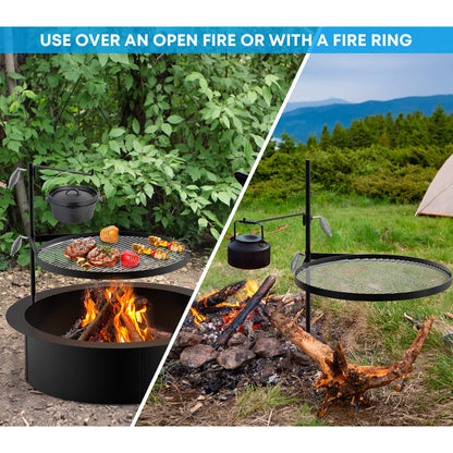 Stanbroil Fire Pit Campfire Grill Grate - Stainless Steel Swing Cooking Stand BBQ Grill, Portable Campfire Barbecue Rack for Outdoor Open Fire Cooking Camping