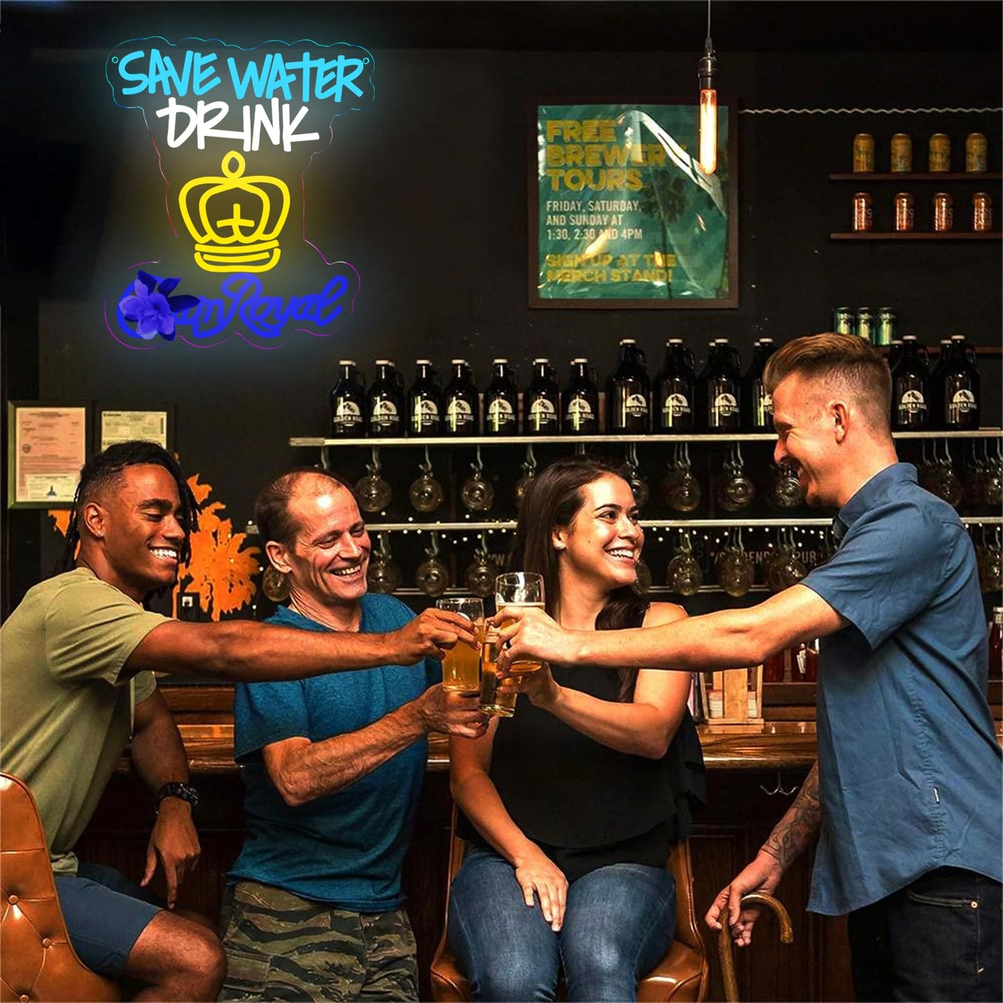 Balanar Save Water Neon Sign for Wall Decor ，Dimmable Whiskey Neon Sign for Man Cave，Party, Bars, Home Decor 、Holiday Gifts12.2 * 14.1inch