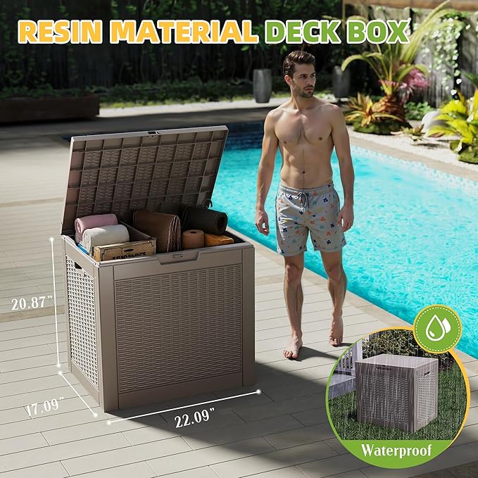 31 Gallon Outdoor Storage Box Weather Resistant UV Protection Waterproof Resin Deck Box for Garden, Patio, Porch, Delivery(Rattan Beige)