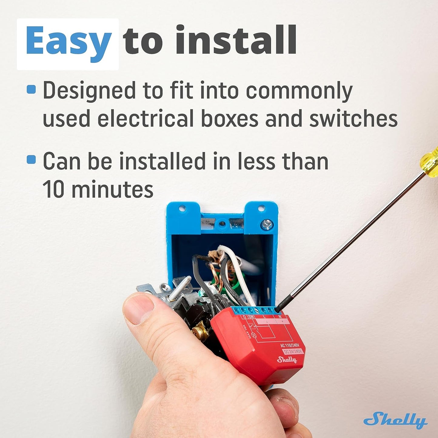 Shelly Plus 1PM | WiFi Smart Relay Switch with Power Metering | Home Automation | Bluetooth Gateway | Compatible with Alexa & Google Home | iOS Android App | No Hub | Wireless Lighting Control