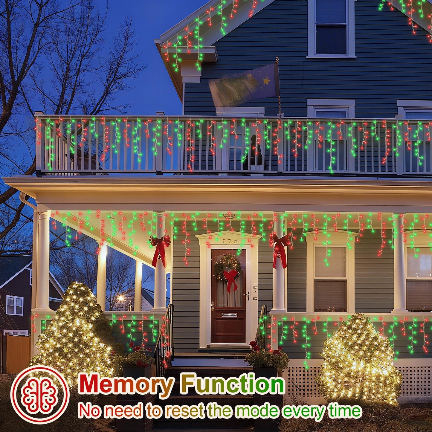 YEGUO 33ft 400 LED Red and Green Icicle Lights Outdoor Waterproof, 80 Drops Icicle String Light Connectable, 8 Modes Icicle Christmas Lights with Memory Timer