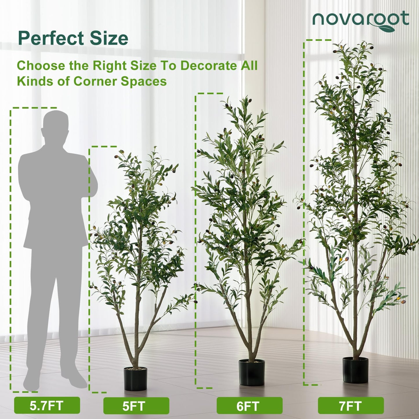 Olive Trees Artificial Indoor, 5FT Tall Faux Olive Tree with Moss and Planter, Artificial Plants Indoor with Natural Wood Trunk and Lifelike Fruits, Fake Tree for Home Office Living Room Decor
