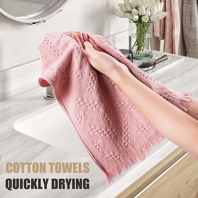 Boho Bathroom Decor Hand Towel 4 Pack 100% Turkish Cotton 14 x 30 Inch Boho