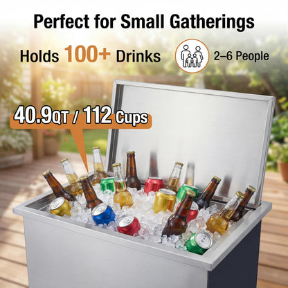 Garvee 20”Drop in Ice Chest 107.5L Built-in Cooler, Stainless Steel Outdoor Kitchen Ice Bin with Lid & Drain, Insulated Bar Ice Storage for Patio, BBQ, Restaurant Beverage Station