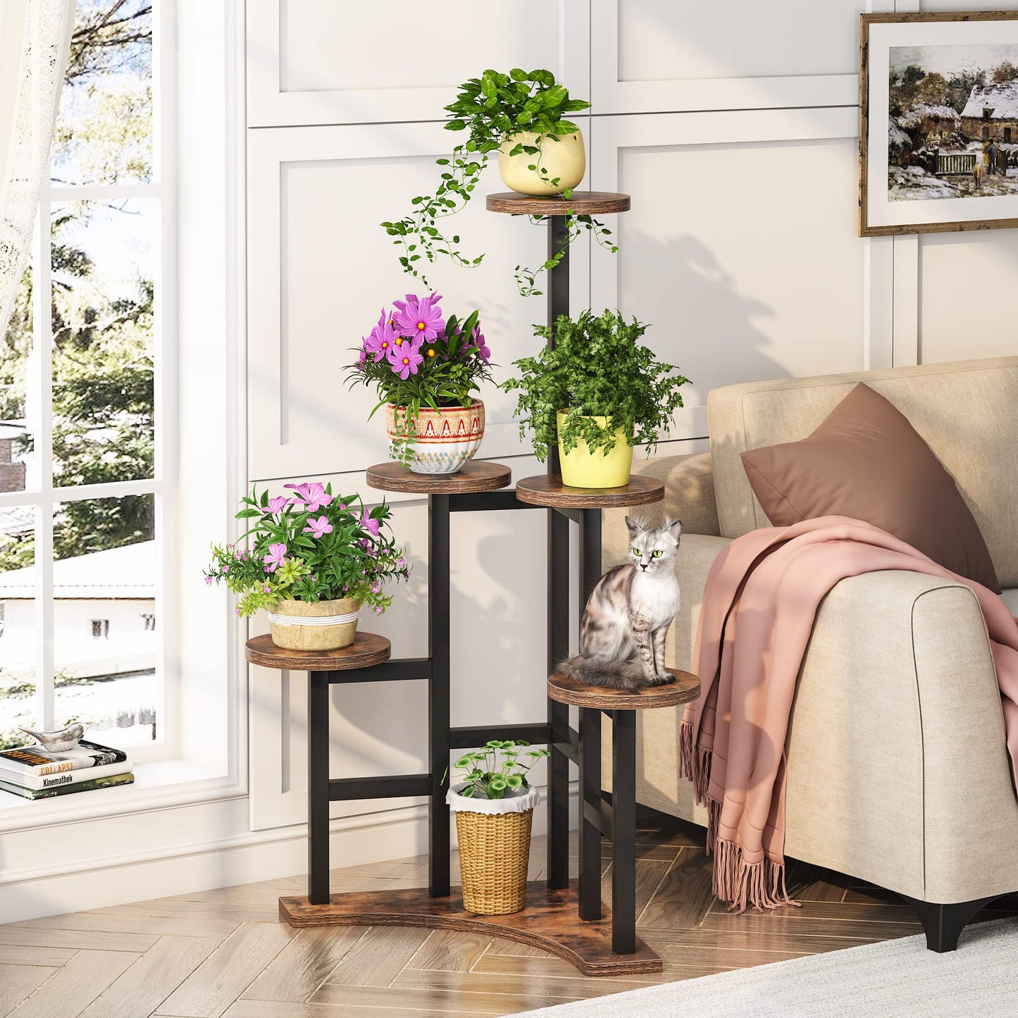 Tribesigns Corner Plant Stand Indoor, 6 Tiered Plant Shelf Flower Stand, Tall Multiple Potted Plant Holder Rack Planter Organizer for Living Room Balcony Garden, Rustic Brown