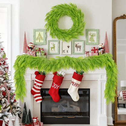 N&T NIETING Christmas Garland Norfolk Pine Garland Real Touch Artificial Christmas Lime Green Xmas Garland for Mantle,Table Holiday Fireplace Staircase Indoor Outdoor Christmas Decorations (9 FT)